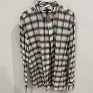 John Varvatos Plaid Button-Down Shirt in Blue, White & Tan